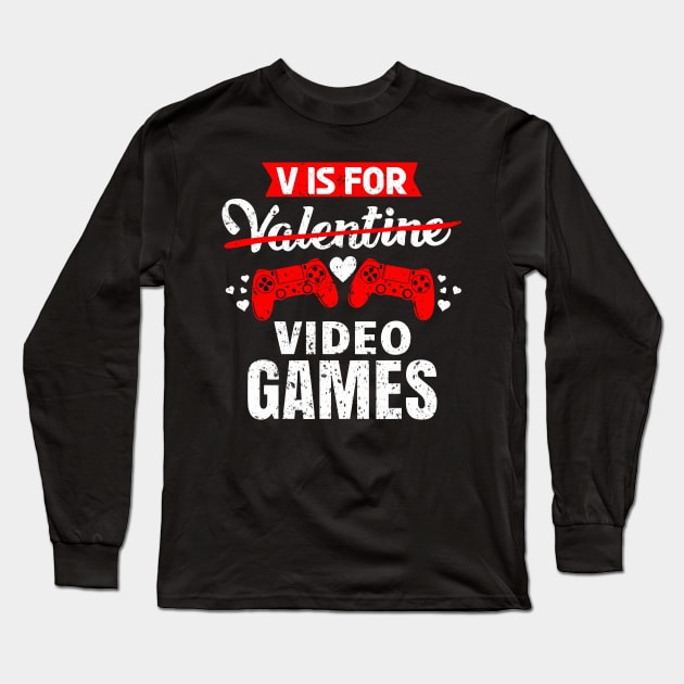 Funny V Is For Video Games Valentines Day Long Sleeve T-Shirt by LEGO